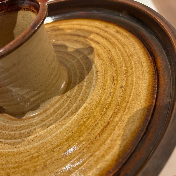 Vintage pottery Chip Dip Platter Serving Tray Appetizer brown  12.5” - Picture 10 of 10